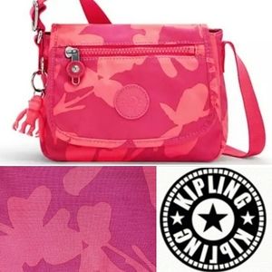 ♻️Kipling Sabian Crossbody w/Monkey Keychain, Coral Print, Pink